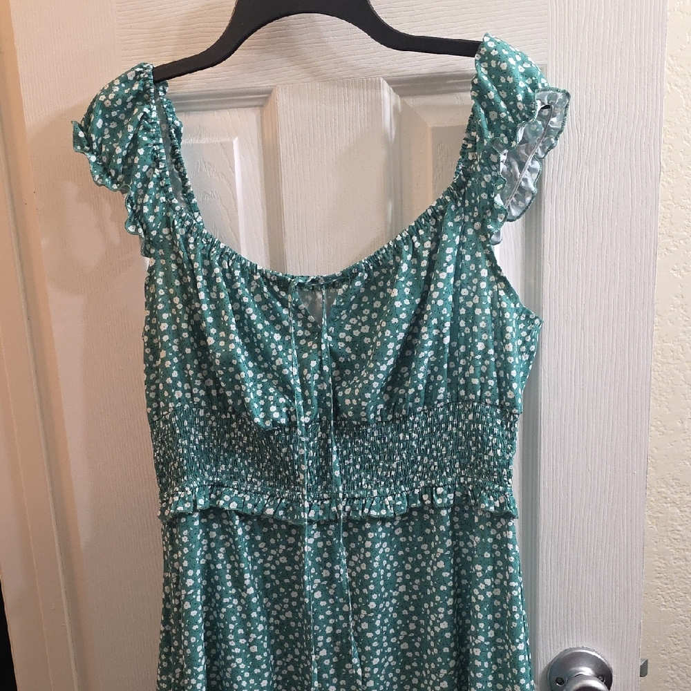 Green Floral Ruffle Midi Dress Size XL